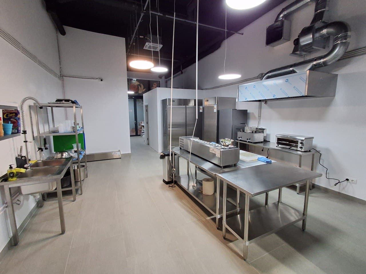 Commercial culinary sink and food prep area